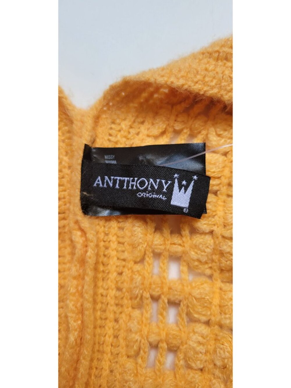 Original Anthony This mustard yellow open-front poncho textured diamond Knit OS - Picture 8 of 10